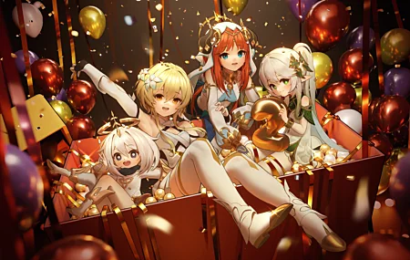 超清原神 动漫 女孩 派蒙 气球 五彩 纸屑 无水印壁纸 8180×4759