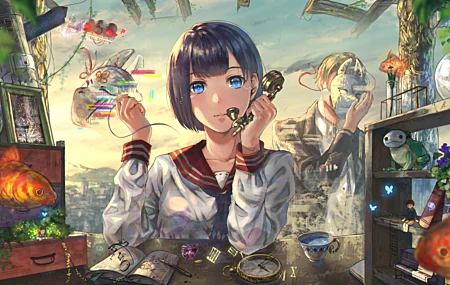 超清蓝眼睛 蓝头发 短发 动漫 女孩 水手制服 茶话会 鱼 口罩 青蛙 钢笔 钟表 男孩 燕尾服 电线 相框 天空 城市 云 书 花 花瓣 交通灯 4K壁纸 7016×3780
