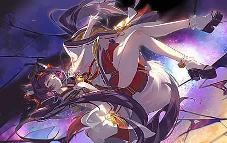 热门狐狸 耳朵 狐耳 尾巴 狐尾 闭着眼睛 短发 动漫 女孩 狐女 高清壁纸 3840×2160
