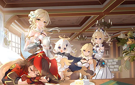 动漫 女孩 原神 茶话会 茶 礼服 高清壁纸 4699×2643