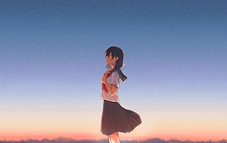 女生 校服 天空 户外 动漫 女孩 4K高清壁纸 6120×2172
