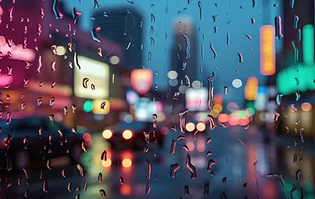 城市 雨 窗 城市灯 4K高清壁纸 3854×2160