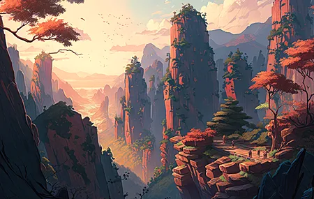 唯美艺术 插图 山脉 国家公园 自然 树木 壁纸 4579×2616