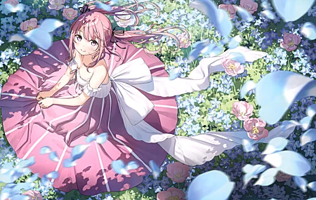 热门粉色头发 粉色眼睛 鲜花 动漫 女孩 服装 4K壁纸 4999×3515