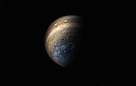 热门木星 行星 太空 科学 深色 蓝色 棕色 银河系 宇宙 太阳系 太空艺术 简单背景 高清壁纸 3840×2160