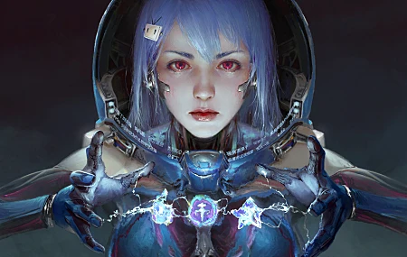 热门梦幻 女孩 蓝头发 红眼睛 画 高清壁纸 8889×5000