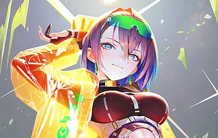 精选动漫 女孩 黄色雨衣 眼镜 裁剪 高清壁纸 3840×2160