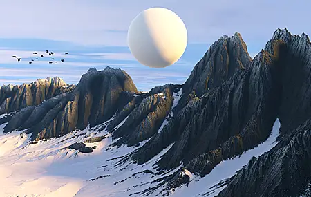 超清AI艺术 插图 山 风景 雪 行星 抽象 自然 鸟类 手机壁纸 3840×2160
