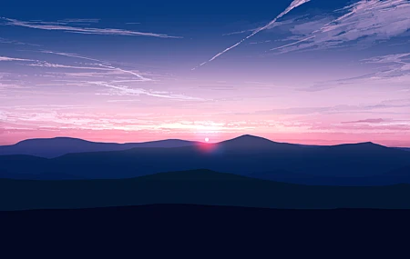 优雅 AI艺术 图片 插图 风景 自然 日出 云 山 太阳 简单背景 极简主义 桌面壁纸 7520×3200