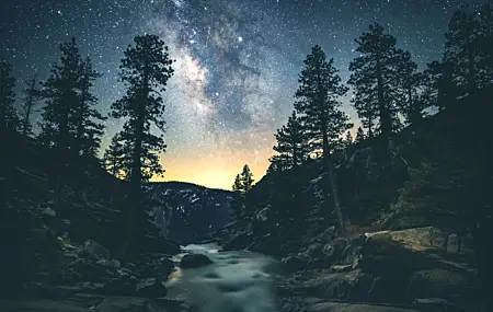 热门树木 风景 山脉 夜晚 星星 高清壁纸 6000×4000