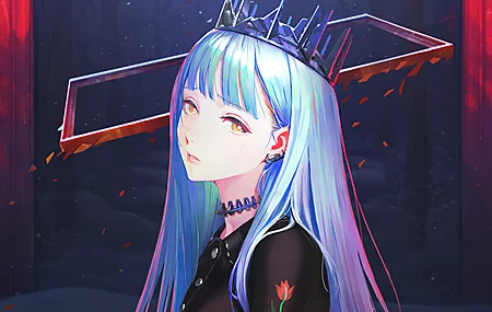 唯美横山 蓝头发 动漫 女孩 皇冠 修剪 黄色眼睛 壁纸 3840×2160