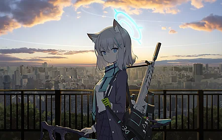 唯美蓝眼睛 蔚蓝档案 白子 动漫 女孩 游戏 兽耳 高清壁纸 5270×2454