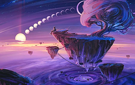 超清AI艺术 插图 风景 自然 奇幻艺术 漂浮 岛屿 树木 月亮 绘画 桌面壁纸 3840×2160