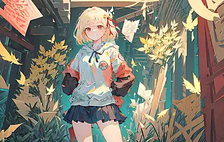 热门微笑 口袋 短发 动漫 女孩 石蒜 鲜花 无水印壁纸 4095×2283