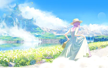 原创 人物 动漫 女孩 风景 湖泊 天空 山 云 衣服 手机壁纸 9644×4785