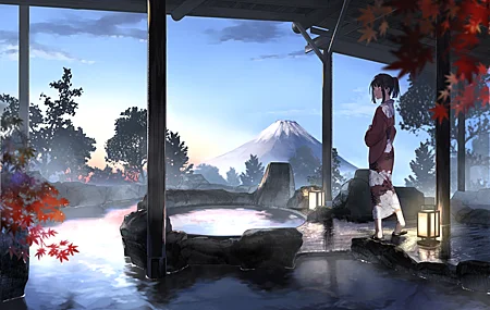 原创 人物 动漫 女孩 山 浴衣 水 灯笼 无水印壁纸 4175×2976