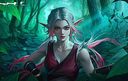 精选女人 幻想 女孩 长发 精灵 恰恰 数码艺术 插图 幻想艺术 兽耳 森林 自然 植物 叶子 树木 双色头发 树叶 壁纸 3840×2160