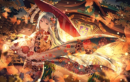 长发 动漫 女孩 数码艺术 肖像 和服 小提琴 初音 雨伞 服装 银发 4K壁纸 4500×2800