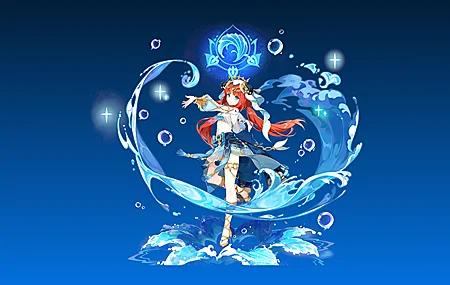 唯美原神 电子 游戏 角色 红发 女孩 动漫 简单背景 极简主义 水 蓝色背景 桌面壁纸 3840×2160