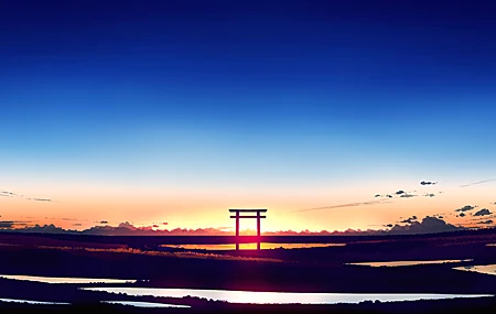 优雅 AI艺术 图片 插图 风景 宽屏 超宽 日落 夕阳辉光 云 壁纸 5640×2400