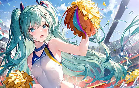 啦啦队 初音未来 动漫 女孩 元音 双尾 壁纸 15360×7680