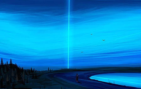 经典人物 AI艺术 插图 素描 绘画 数字 风景 自然 黑暗 蓝色 灯光 户外 树木 松树 湖 水 天空 晴朗天空 桌面壁纸 3840×2160