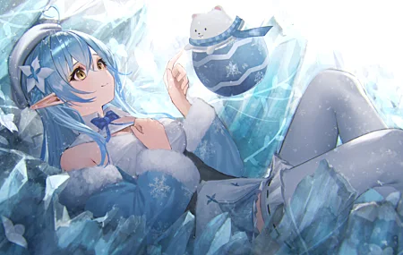 蓝头发 动漫 女孩 AI艺术 艺术作品 肖像 全息 兽耳 黄眼睛 壁纸 7683×4534