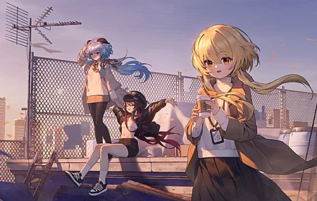 肚皮 肚脐 胡桃 原神 动漫 女孩 AI艺术 户外 晴空 夕阳 无水印壁纸 5648×2465