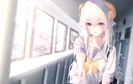 热门白发 动漫 女孩 号角 校服 无水印壁纸 5760×3240