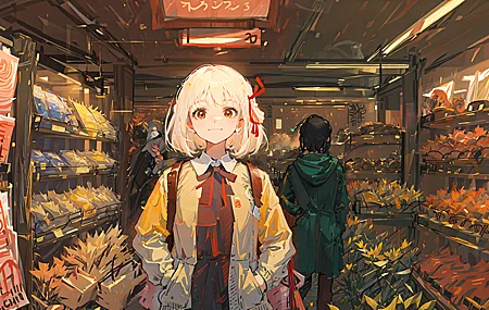 手插口袋 微笑 短发 动漫 女孩 石蒜 4K高清壁纸 4096×2302