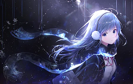蓝头发 蓝眼睛 动漫 女孩 AI艺术 肖像 围巾 校服 4K高清壁纸 4767×2929