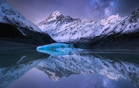 风景 自然 摄影 山 天空 夜 夜景 星星 倒影 雪 冰 壁纸 4578×3543
