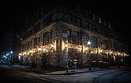 唯美灯 街道 夜 路灯 下雪 壁纸 3840×2160