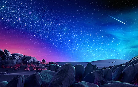 风景 夜 夜景 岩石 沙漠 繁星之夜 流星 超现实 天空 星星 自然 桌面壁纸 3840×2160
