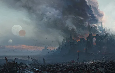奇幻 艺术 城堡 燃烧 4K高清壁纸 3840×2523
