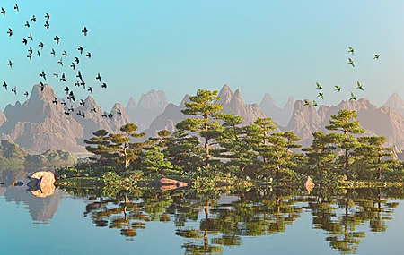 山 湖 树 鸟 4K高清壁纸 3840×2160