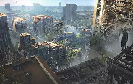 热门尼尔 机械纪元 游戏CG 艺术 城市 废墟 动漫游戏 高清壁纸 8500×3872