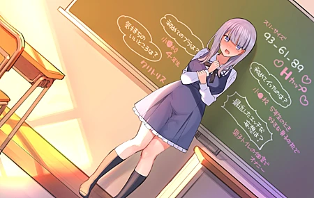 热门紫色头发 腿 动漫 女孩 连衣裙 黑板 教室 高清壁纸 5000×3400