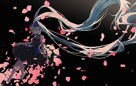 绝美蓝头发 蓝眼睛 动漫 女孩 双尾 花瓣 小提琴 桌面壁纸 3840×2160