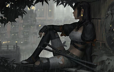 热门原创 人物 女人 虚构人物 奇幻 女孩 素描 雨 香烟 概念艺术 高清壁纸 6699×3966