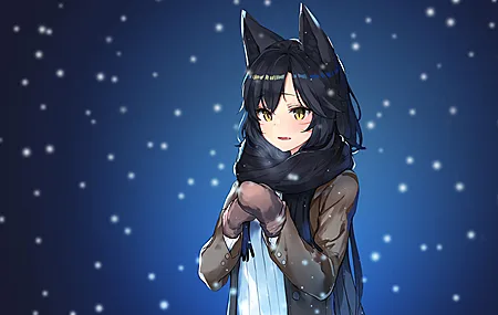 超清英雄联盟 长发 动漫 少女 雪 兽耳 黑发 黄眼睛 壁纸 3840×2160