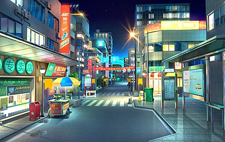 唯美AI艺术 街道 道路 建筑 商店 夜晚 壁纸 5000×2813