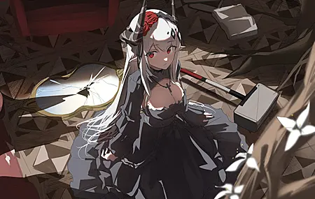 热门红眼睛 明日方舟 动漫 女孩 十字架 项链 兽耳 角 壁纸 4096×3277