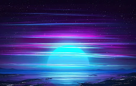 午夜 太阳 AI艺术 海洋 天空 星星 电影 沙漠 混搭 青色 紫色 壁纸 3840×2160