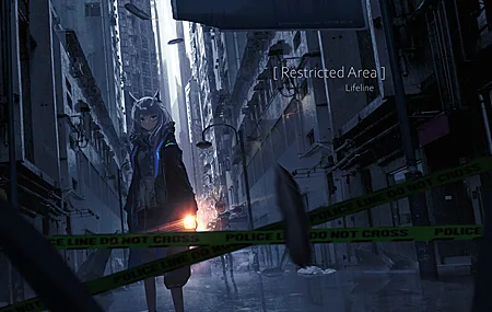 生命线 动漫 女孩 AI艺术 警用 胶带 建筑 壁纸 4800×2280
