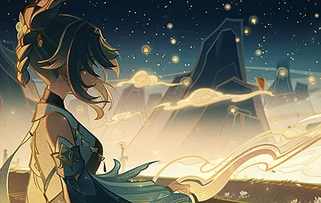 热门原神 动漫 女孩 屏幕截图 平夫人 汉服 古风 灯笼 高清壁纸 3840×2160