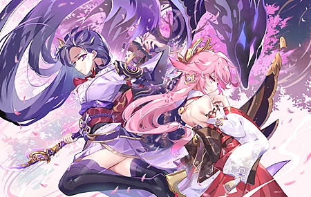 精选原神 长发 微笑 动漫 女孩 花瓣 武器 4K壁纸 4000×2550