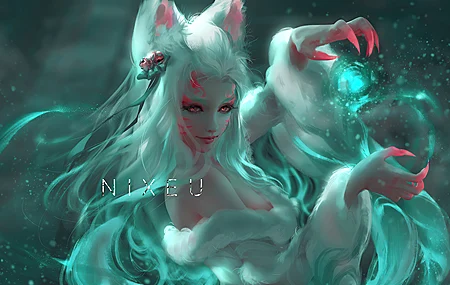 绝美狐狸耳朵 狐耳 白发 奇幻艺术 狐狸女孩 狐女 手机壁纸 3840×2378