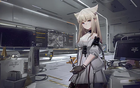白发 蓝眼睛 战士 动漫 游戏 女孩 剑 兽耳 4K高清壁纸 7680×4320