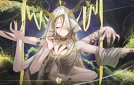 超清微笑 长发 星际铁路 动漫 女孩 手臂 鹿角 手镯 高清壁纸 9600×3600